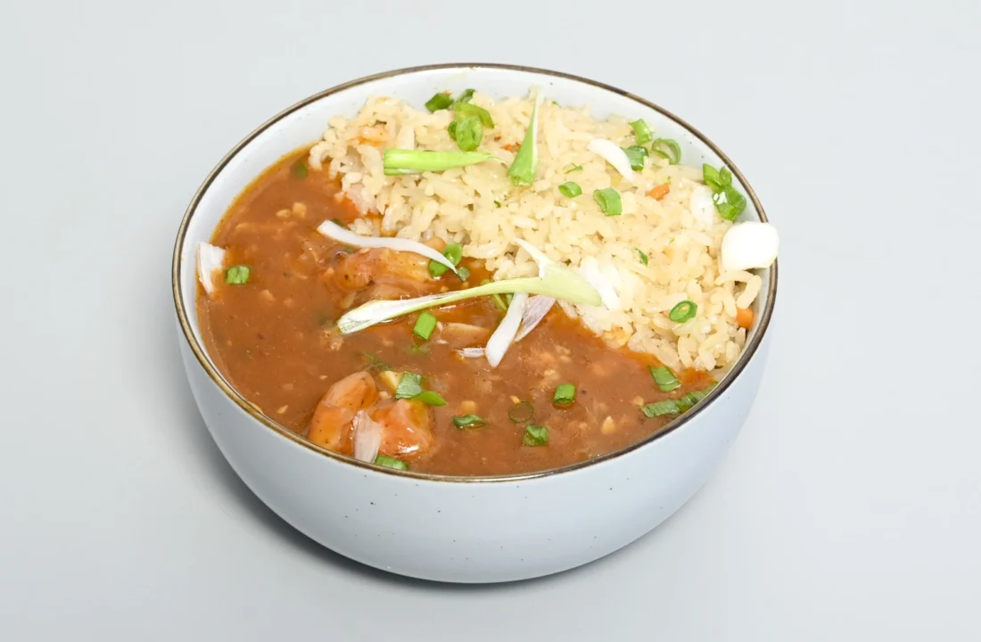Prawn curry rice bowl at Nouba Restaurant, Jaipur
