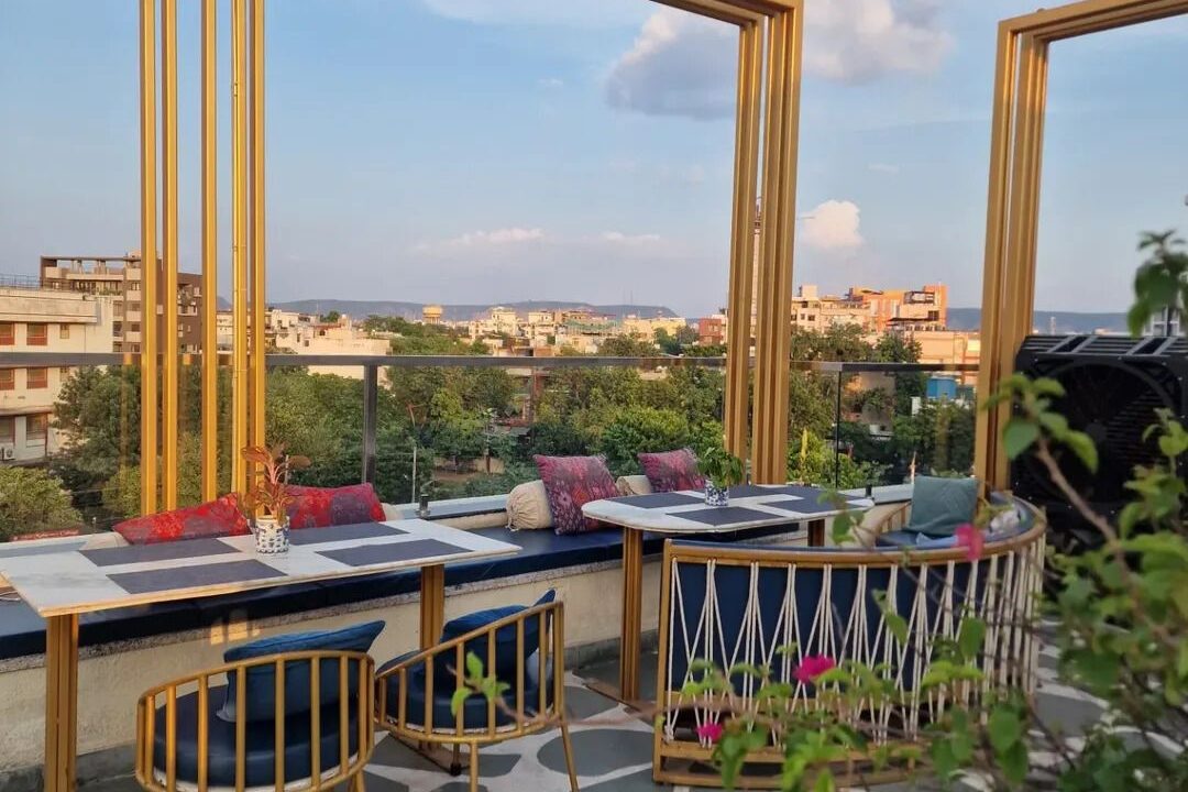 Rooftop terrace in daylight at nouba jaipur