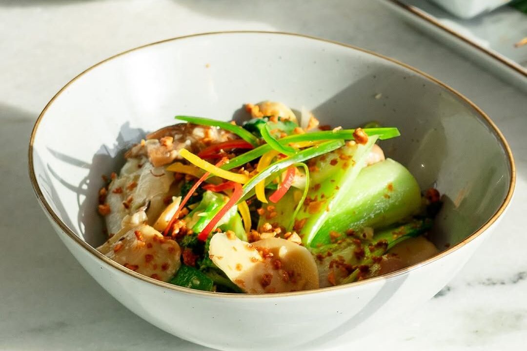 Rice bowl with pak choi at nouba jaipur