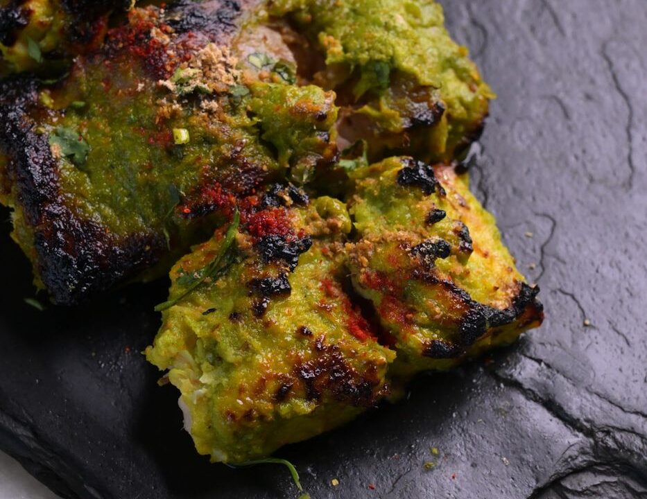 Hariyali paneer tikka on slate at nouba jaipur