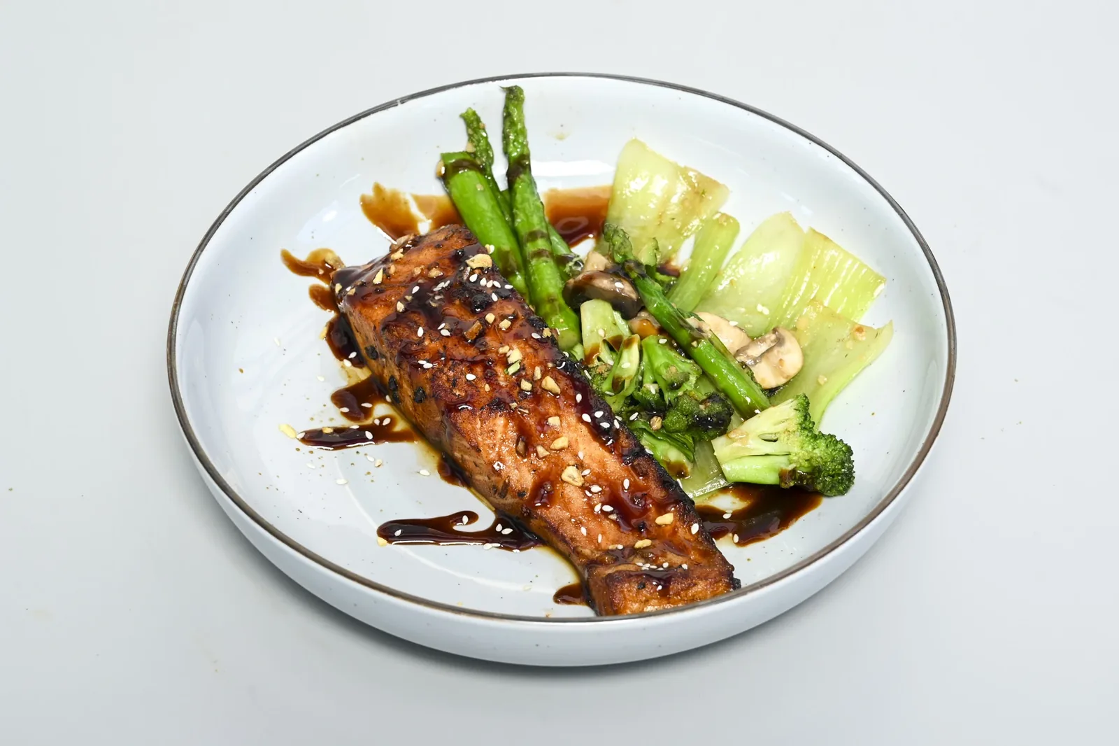 Teriyaki salmon with asparagus at Nouba