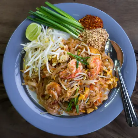 Pad Thai, flat rice noodles with peanuts, chili and lime, Nouba Thai restaurant Jaipur